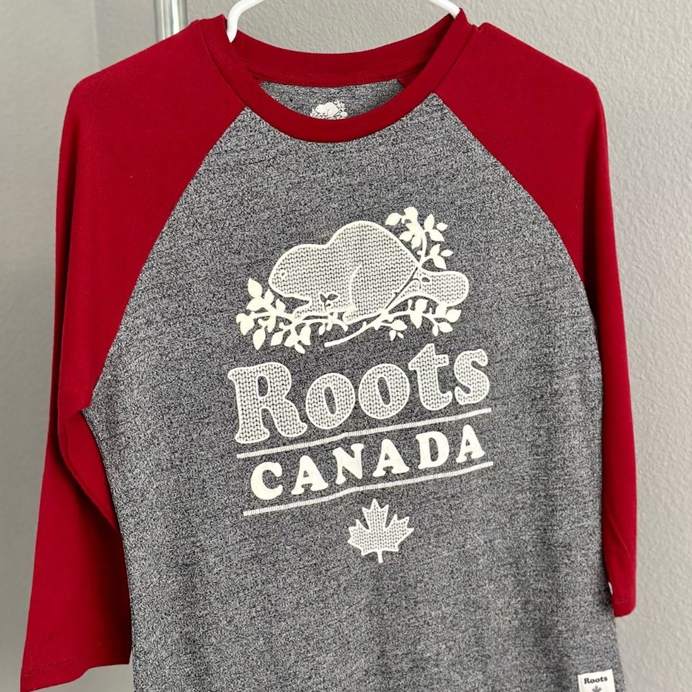 Roots Red Grey Baseball Top